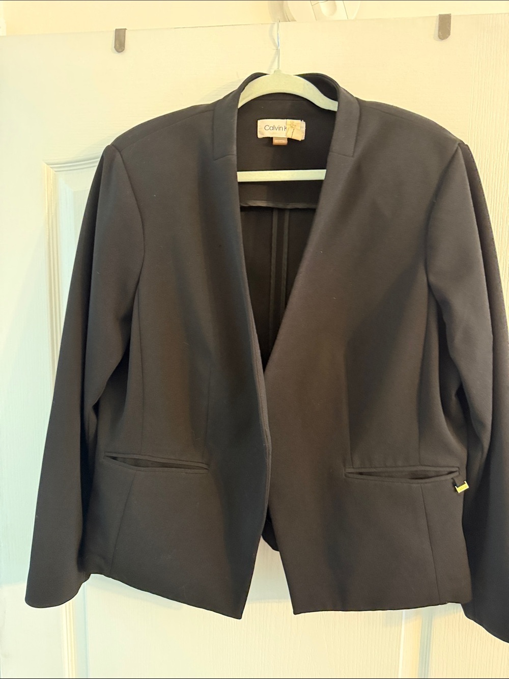 Calvin Klein Black Collarless Open-Front Blazer